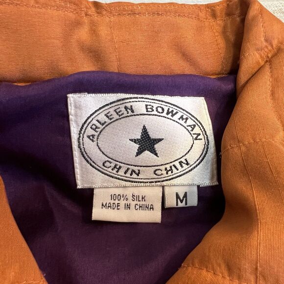 Arleen Bowman Chin Chin Silk Quilted Jacket Rust Orange Purple Women’s M Vintage - Picture 7 of 11